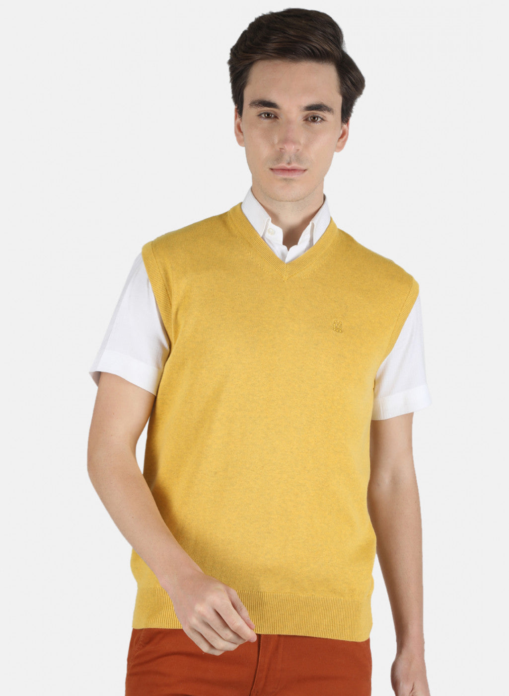 Buy Men Yellow Solid Cotton Pullover Online in India - Monte Carlo
