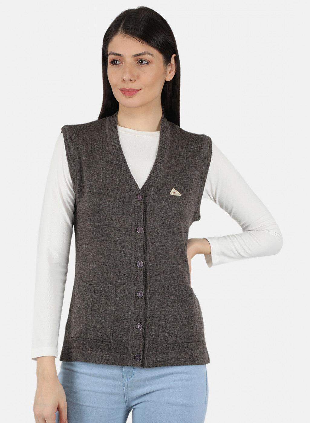 Dark Brown - Sleeveless Cardigan