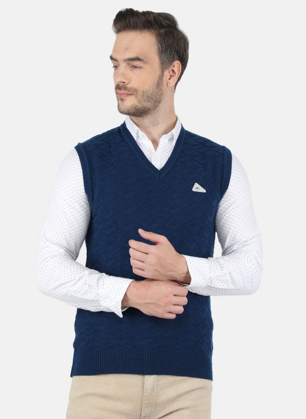 Men ribbed sweater, Blue-Navy