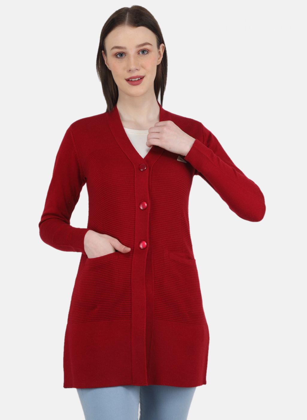 Buy Women Red Solid Cardigan Online in India - Monte Carlo