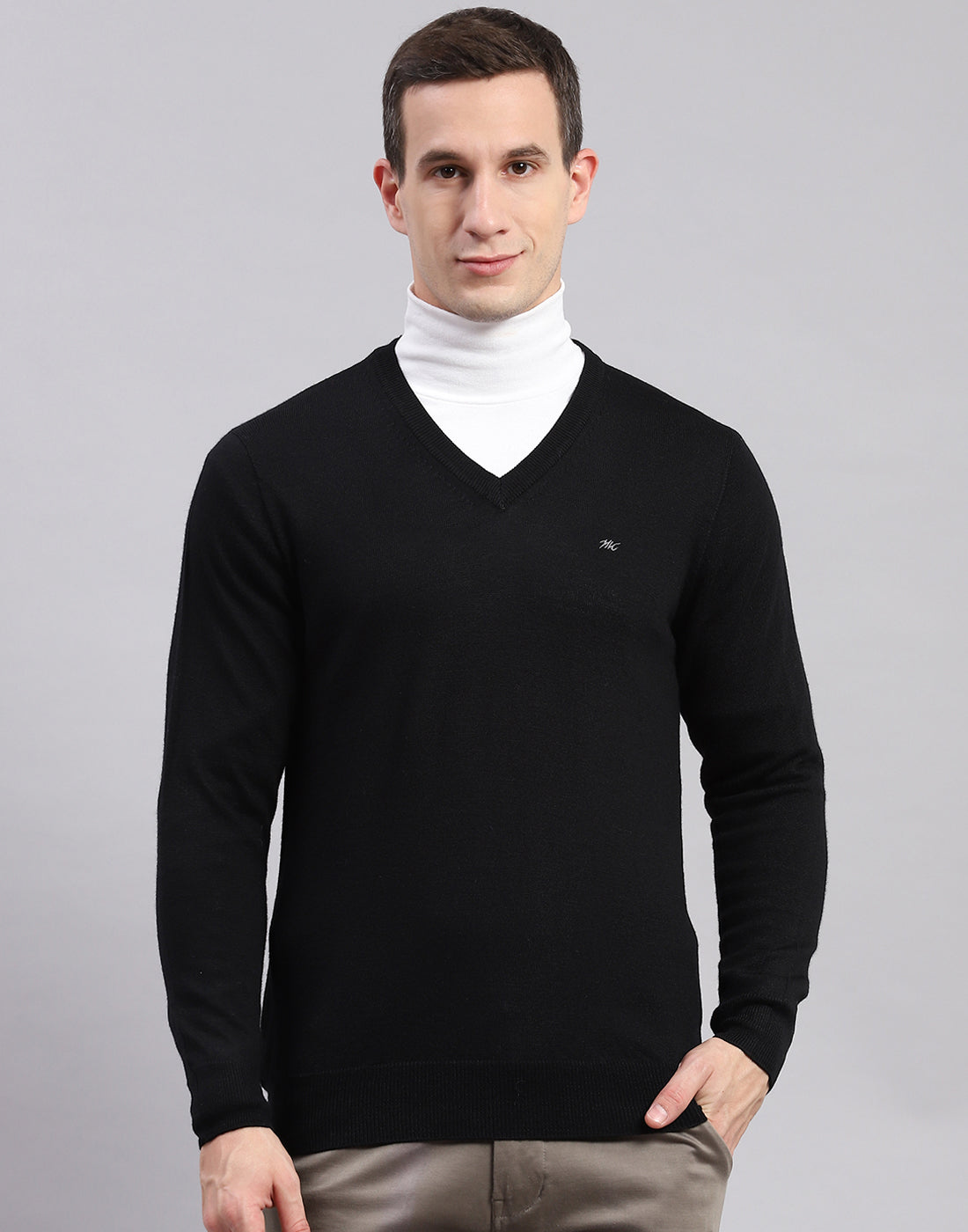 Buy Men Black Solid V Neck Full Sleeve Sweaters Pullovers Online