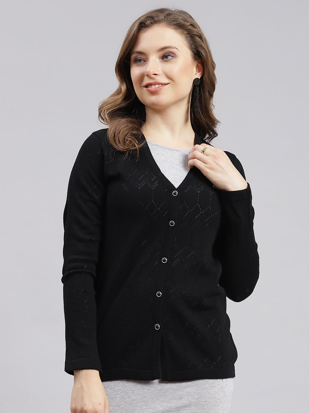 Ladies black wool cardigan best sale