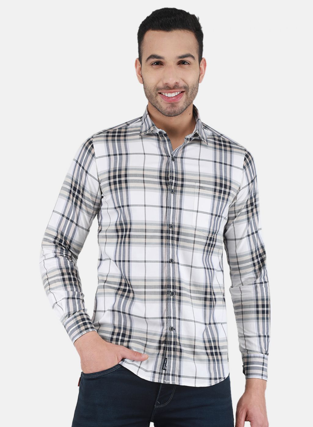 Buy Men White Check Shirt Online in India - Monte Carlo