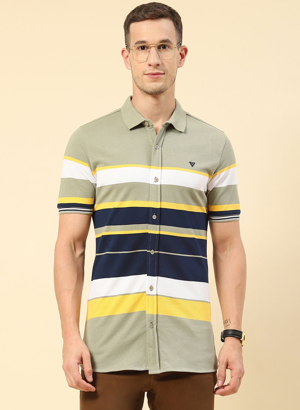 Buy Men Green Stripe Knitted Shirt Online in India - Monte Carlo