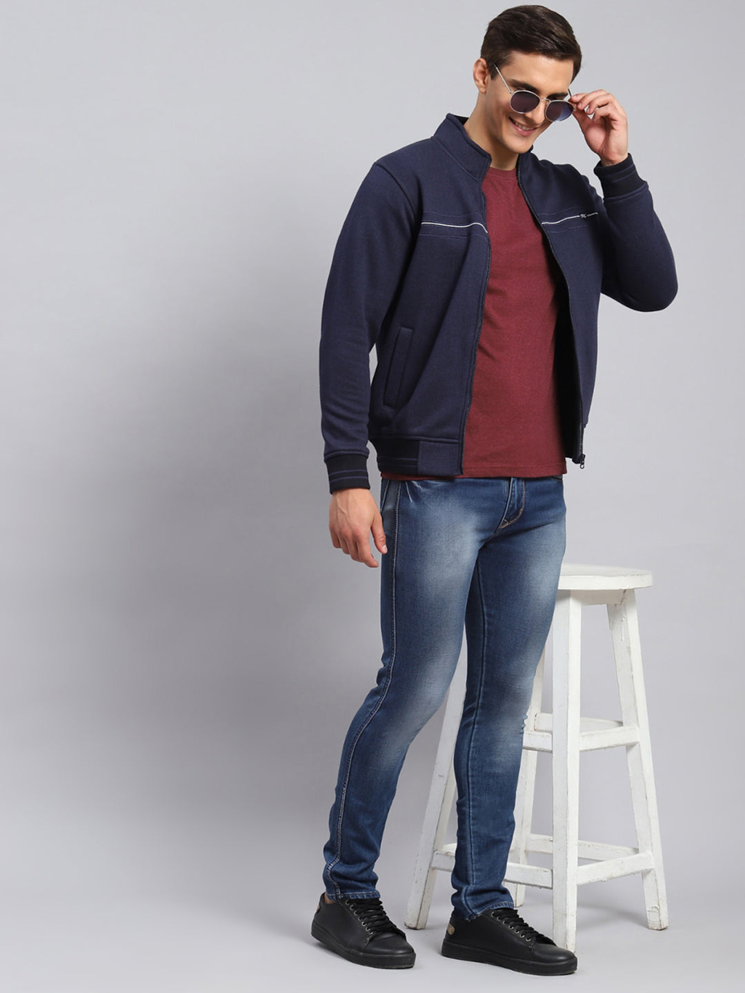 Buy Men Blue Solid Cotton Blend Sweatshirt Online in India - Monte Carlo