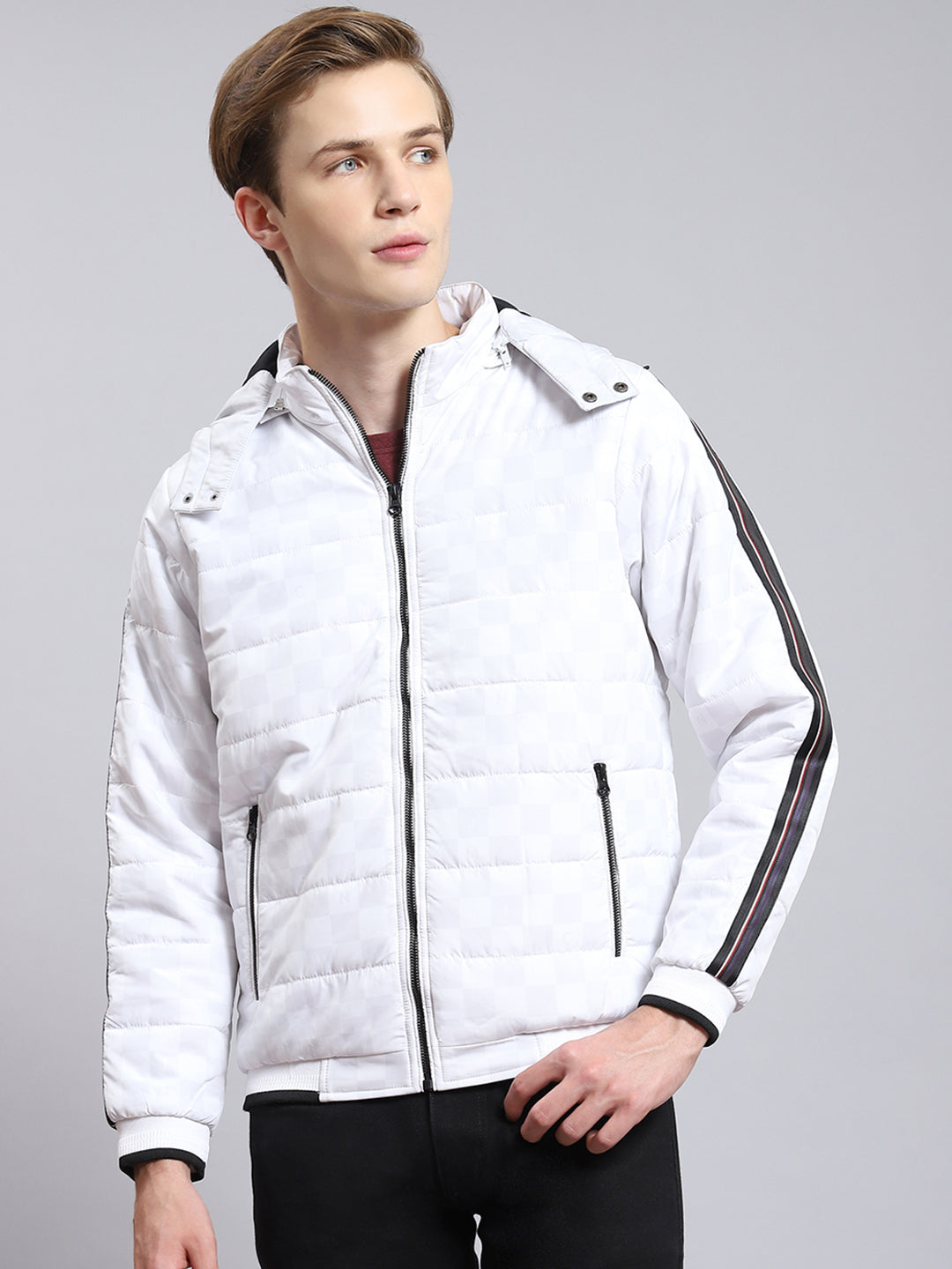 Buy Men White Solid Hooded Full Sleeve Jacket Online in India