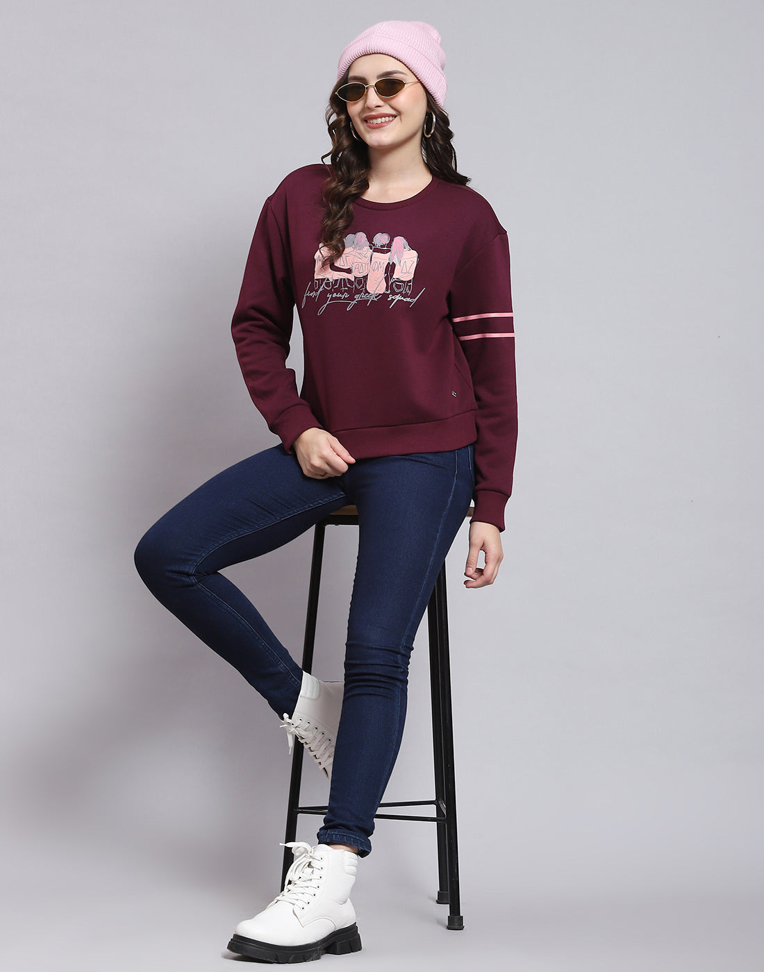 Full Sleeve Round Neck Plain Maroon Ladies Sweatshirt, Size: Small at Rs  260/piece in Mumbai