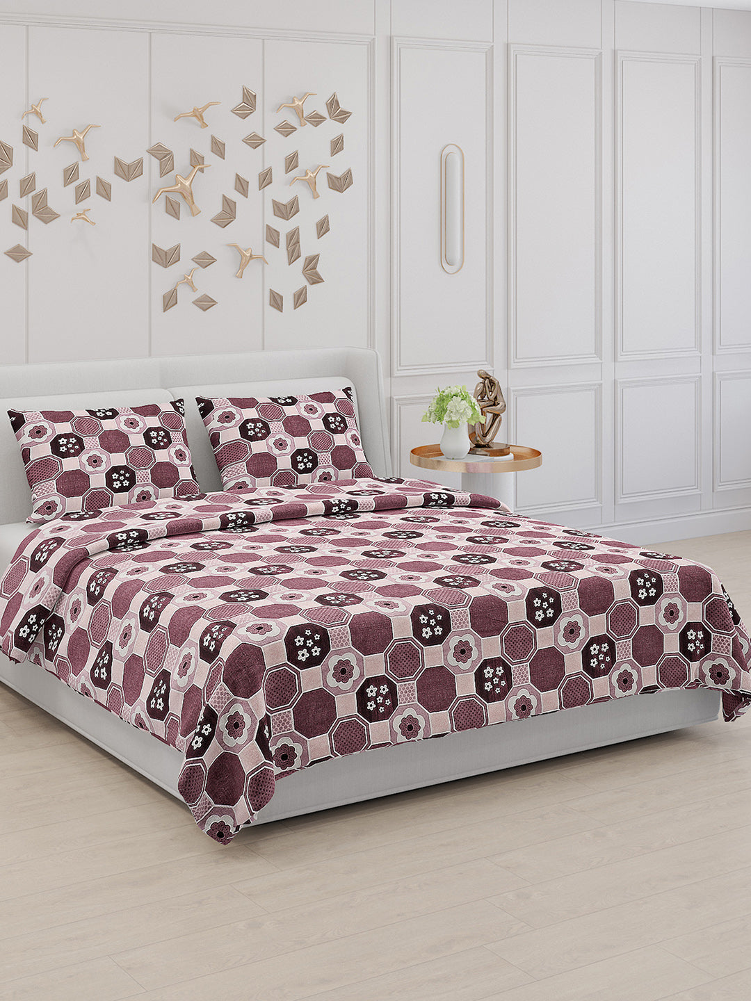 Buy 104 TC Cotton Double Bed Bedsheet with 2 Pillow Covers Online