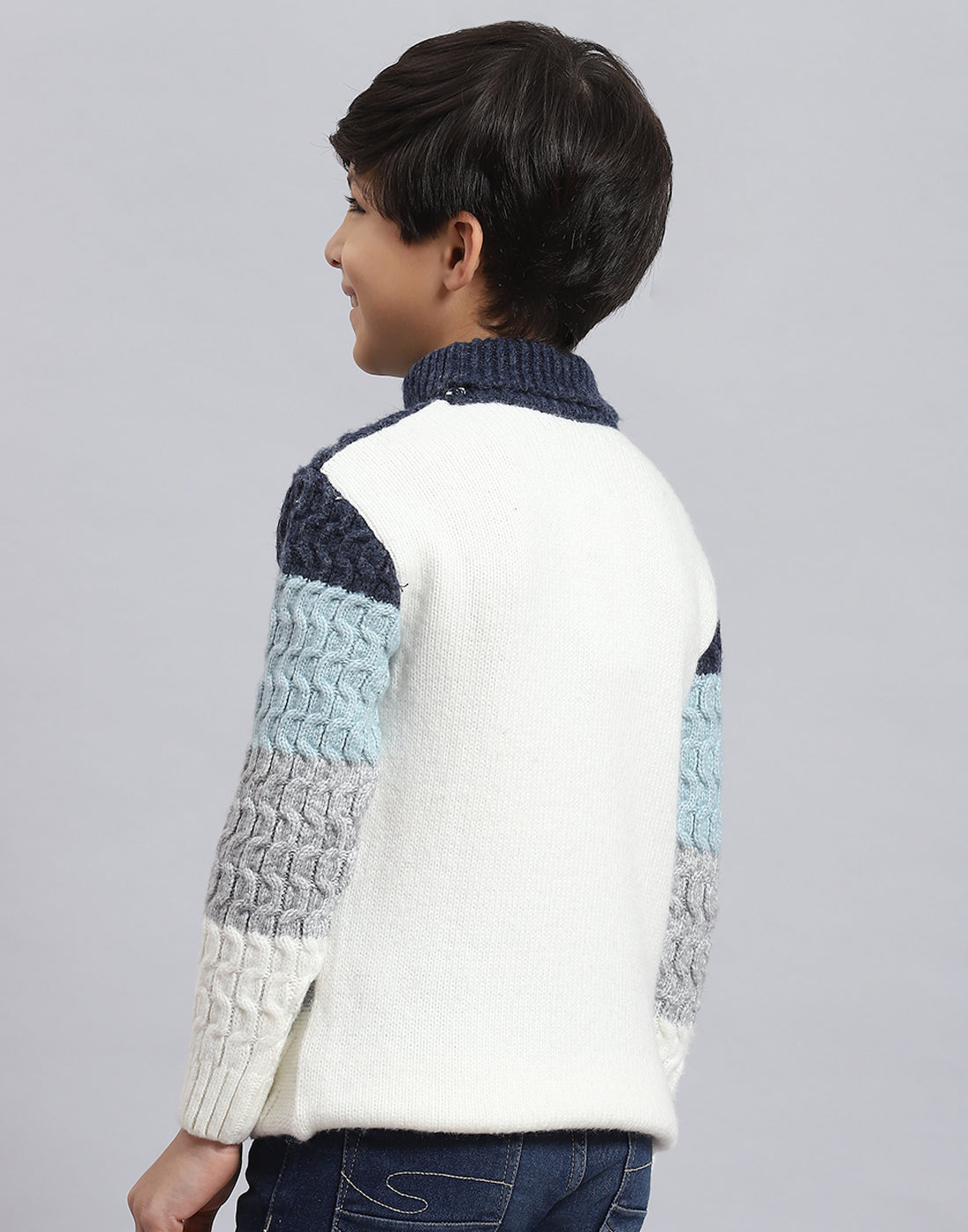 Boys Blue Self Design H Neck Full Sleeve Sweater