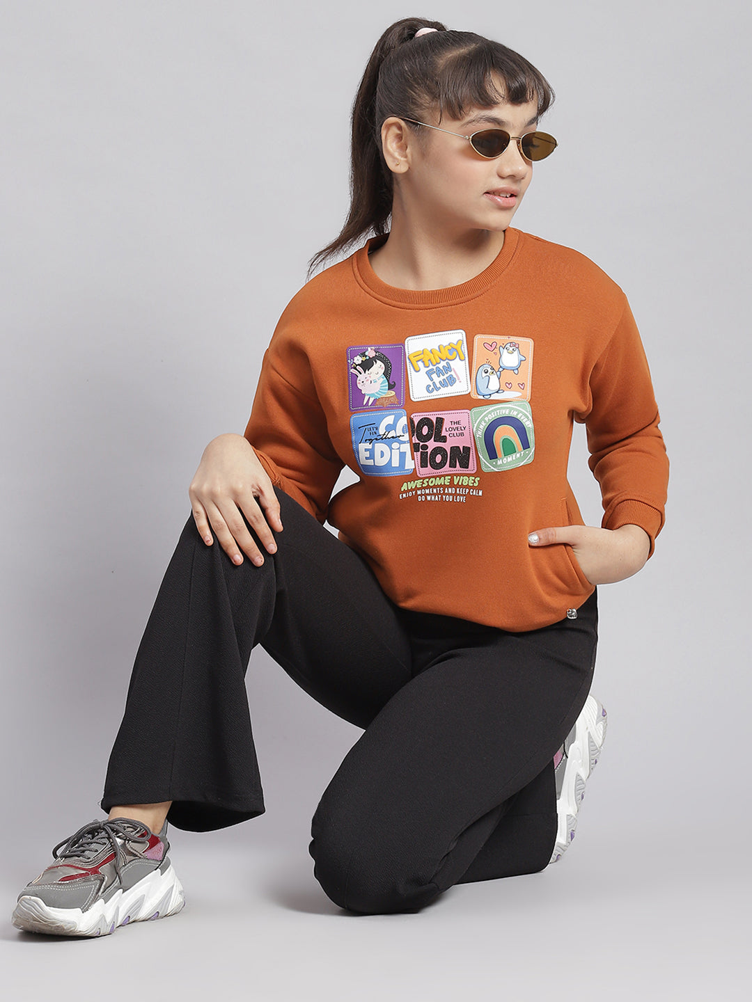 Buy Girls Rust Printed Round Neck Full Sleeve Sweatshirt Online in India -  Monte Carlo