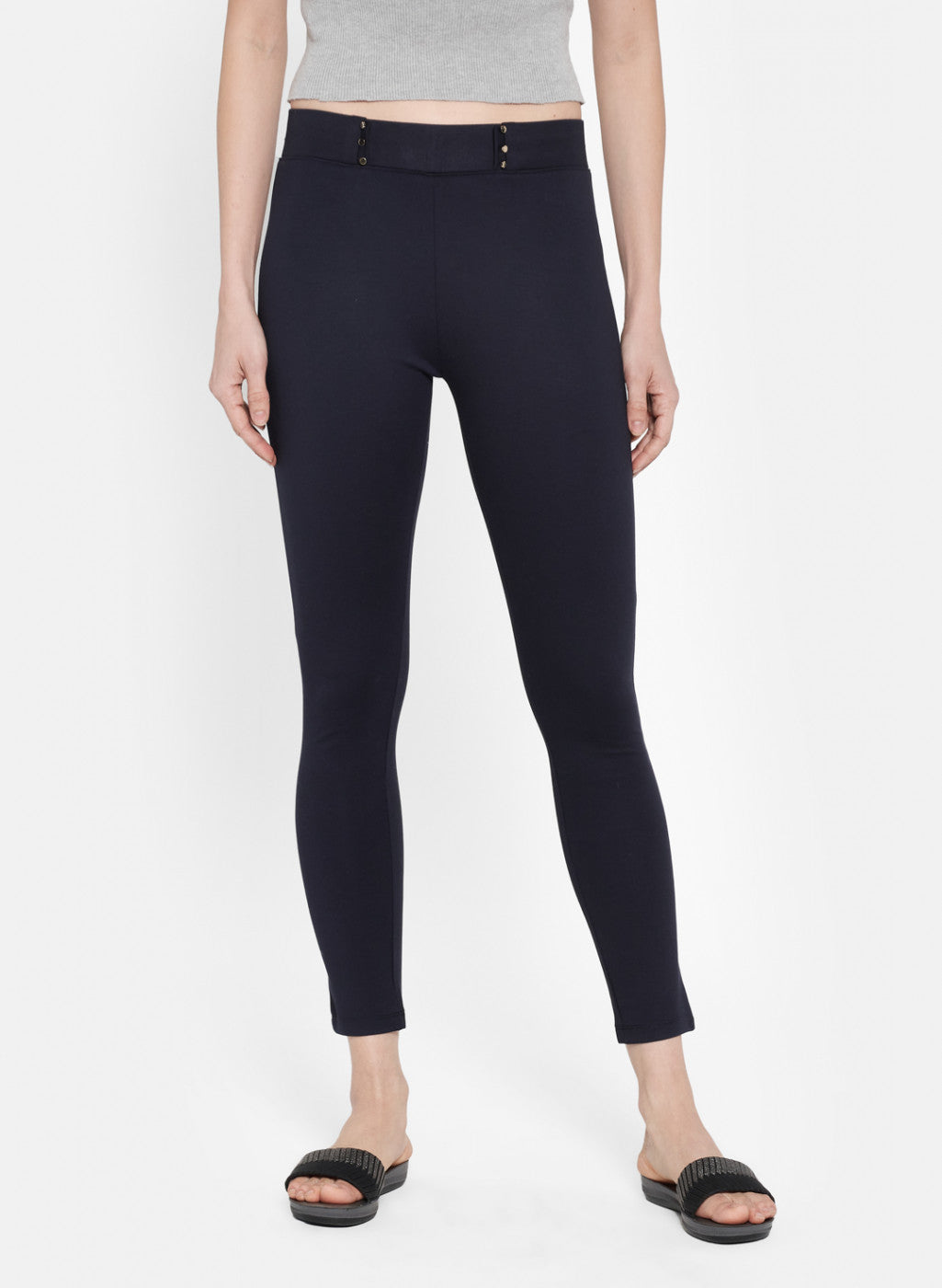 Buy Women Navy Blue Plain Jegging Online in India - Monte Carlo