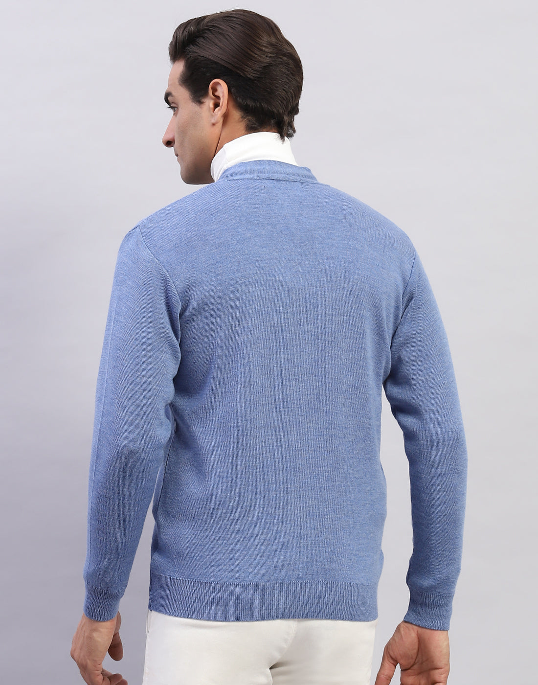 Men Blue Solid V Neck Full Sleeve Cardigan