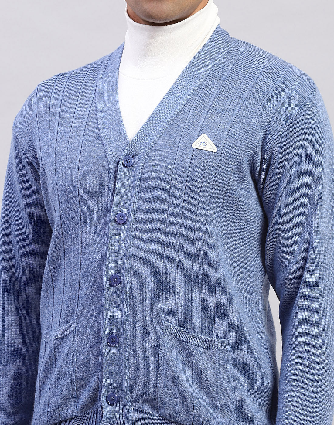 Men Blue Solid V Neck Full Sleeve Cardigan