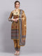 Women Yellow Printed Round Neck Full Sleeve Kurti Set with Stole