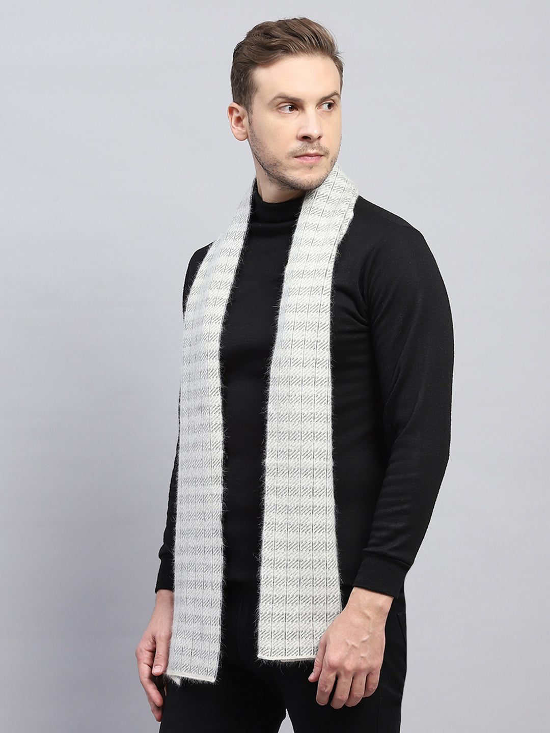 Men Grey Self Design Muffler