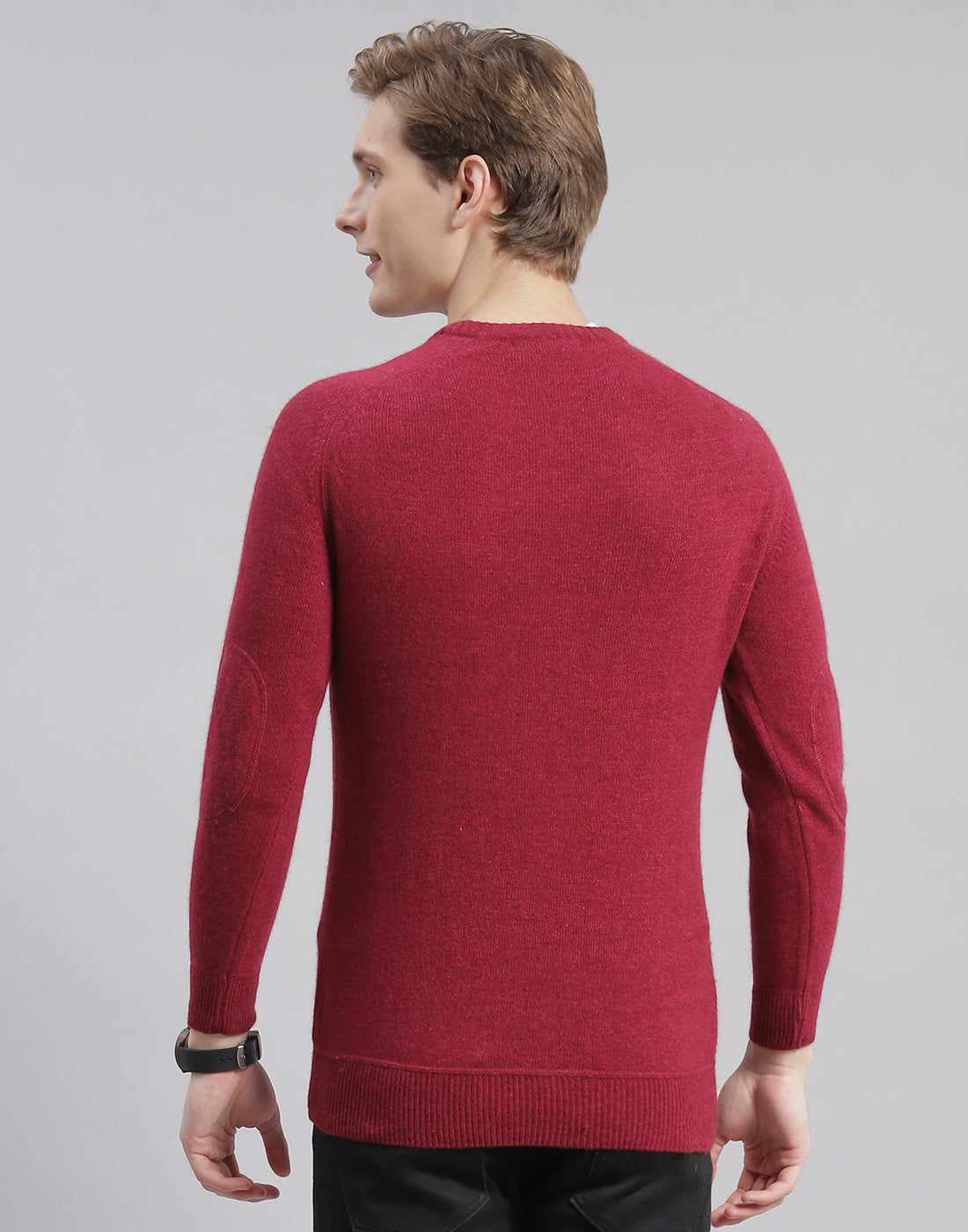 Men Maroon Solid Round Neck Full Sleeve Pullover