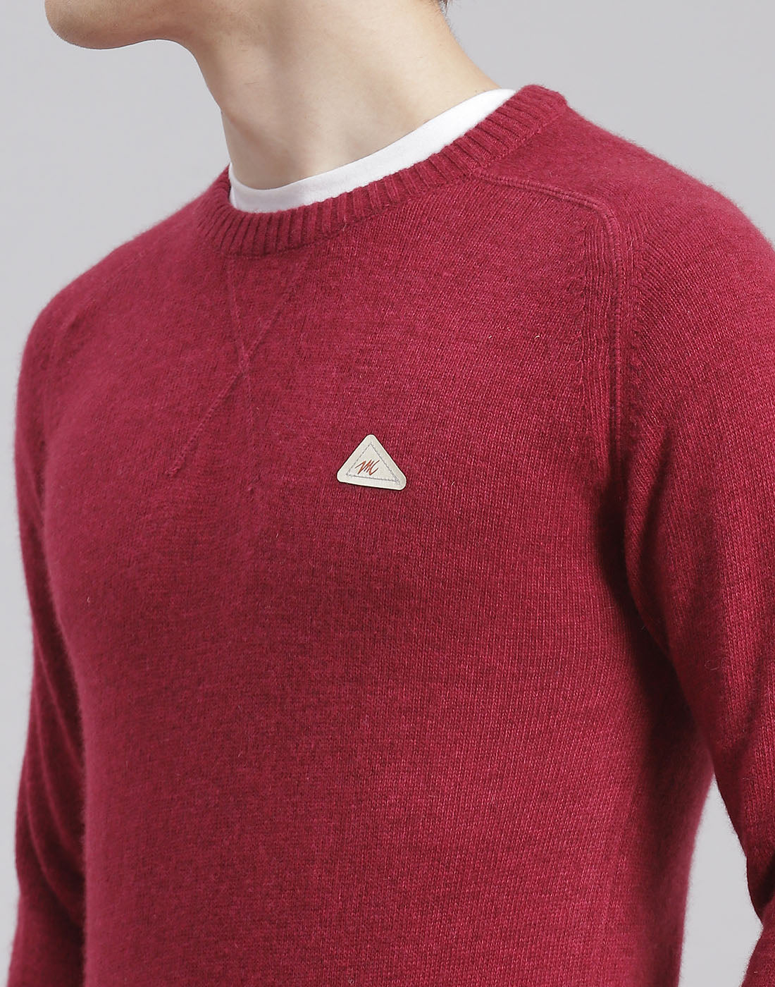 Men Maroon Solid Round Neck Full Sleeve Pullover