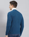 Men Turquoise Blue Solid V Neck Full Sleeve Cardigan