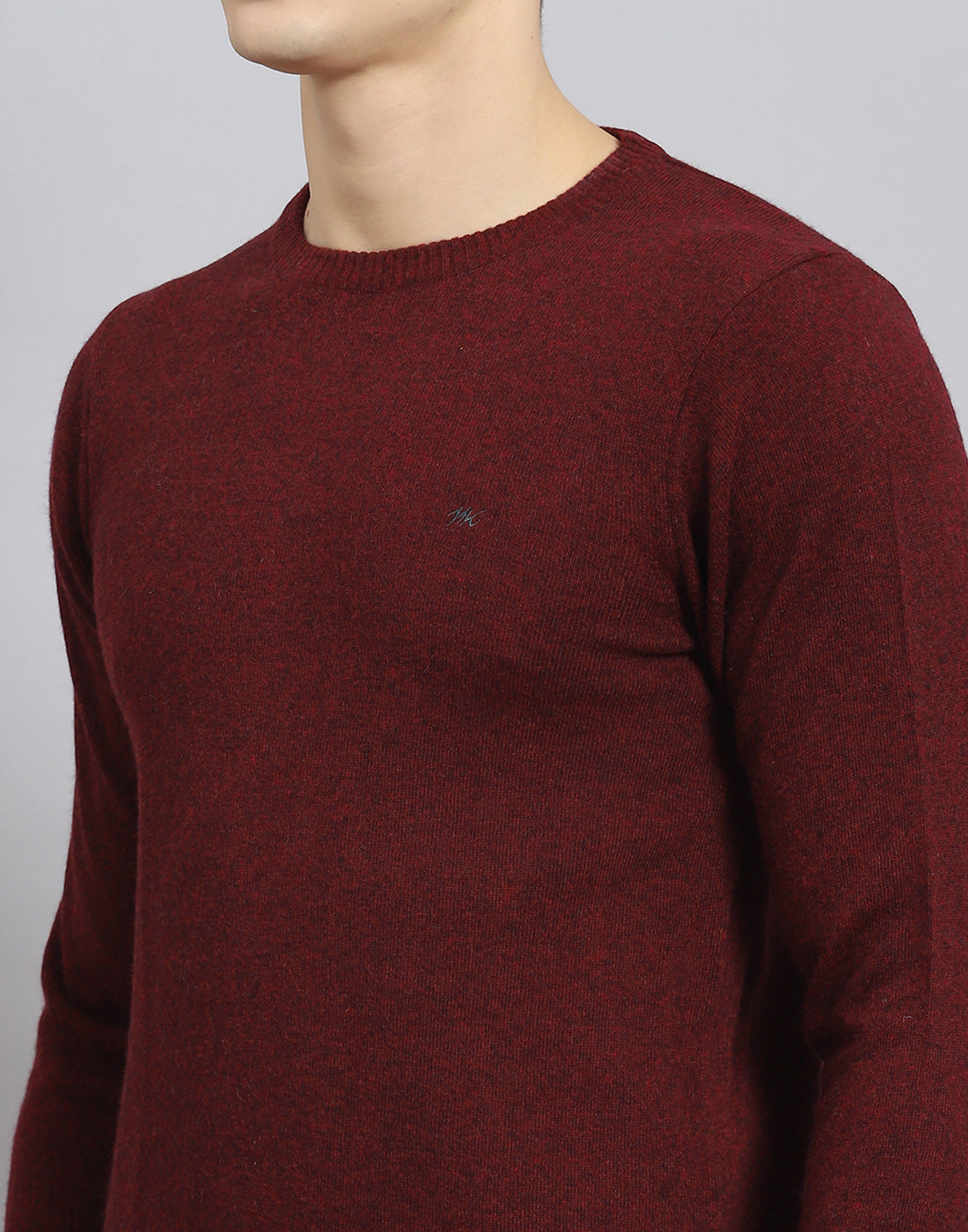 Men Maroon Solid Round Neck Full Sleeve Pullover