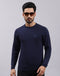 Men Navy Blue Solid Round Neck Full Sleeve Pullover