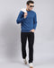 Men Blue Solid Round Neck Full Sleeve Pullover