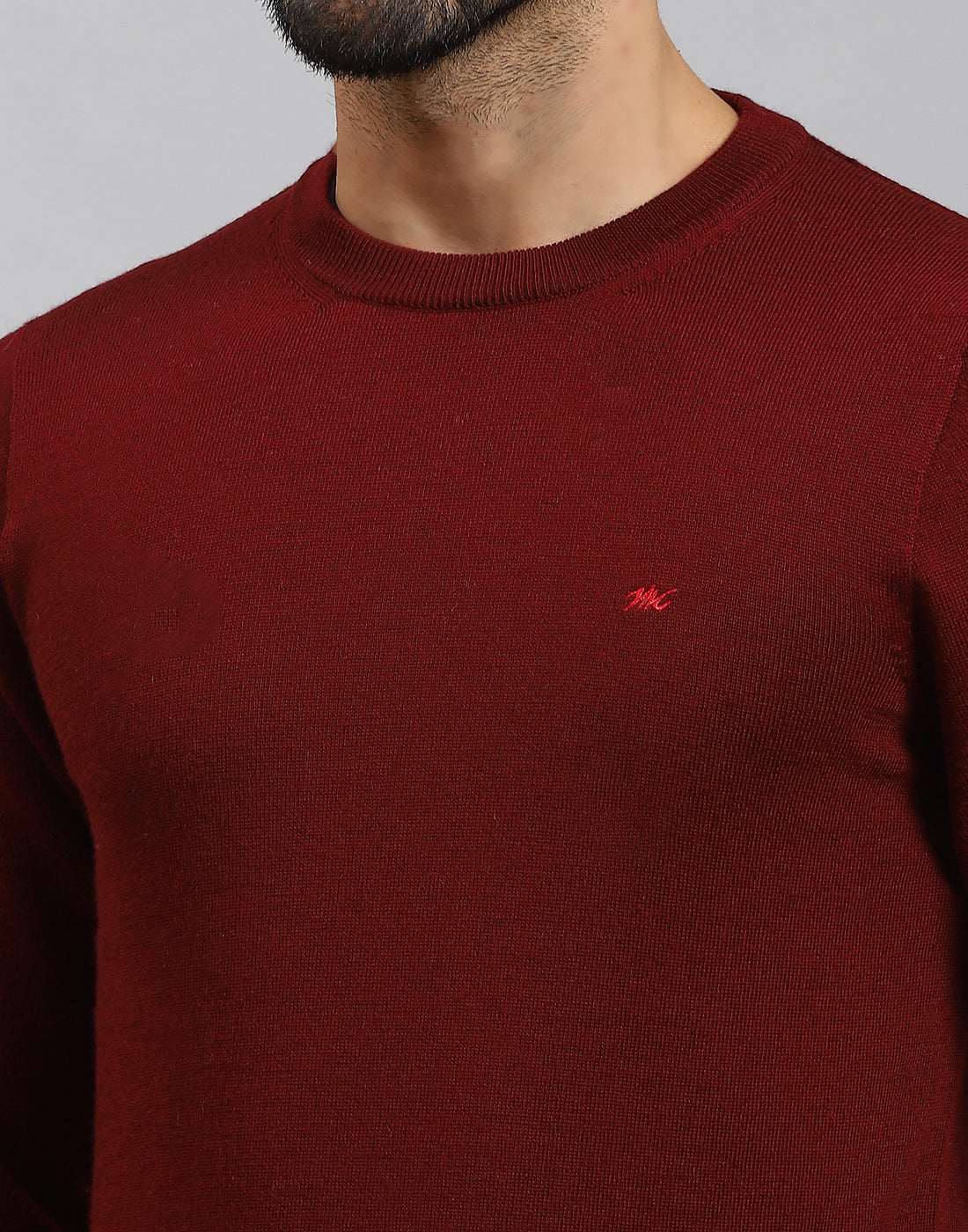 Men Maroon Solid Round Neck Full Sleeve Pullover