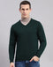 Men Green Solid V Neck Full Sleeve Pullover