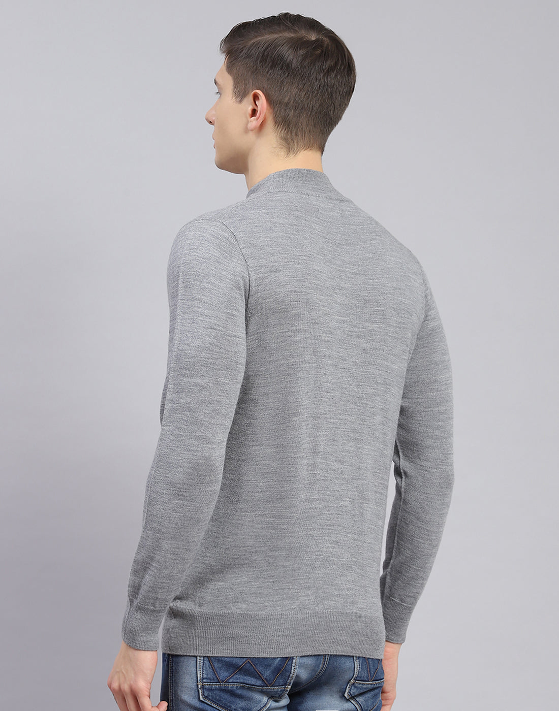 Men Grey Solid Turtle Neck Full Sleeve Pullover