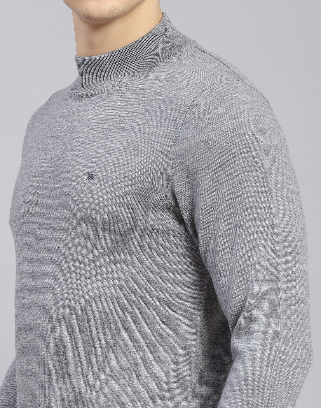 Men Grey Solid Turtle Neck Full Sleeve Pullover