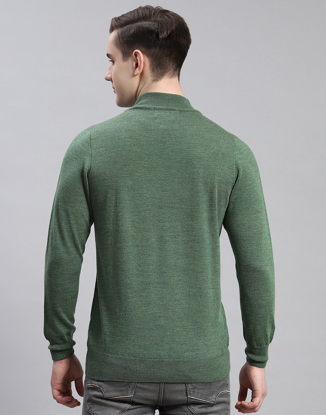 Men Green Solid Turtle Neck Full Sleeve Pullover