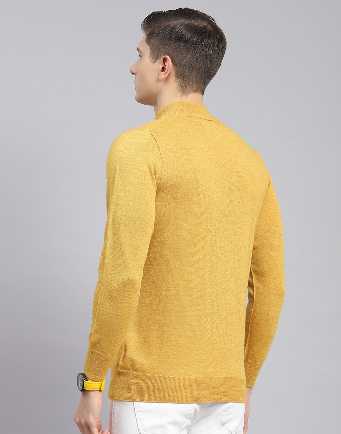 Men Mustard Solid Turtle Neck Full Sleeve Pullover