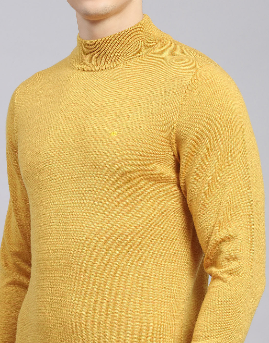 Men Mustard Solid Turtle Neck Full Sleeve Pullover