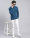 Men Teal Blue Solid High Neck Full Sleeve Pullover