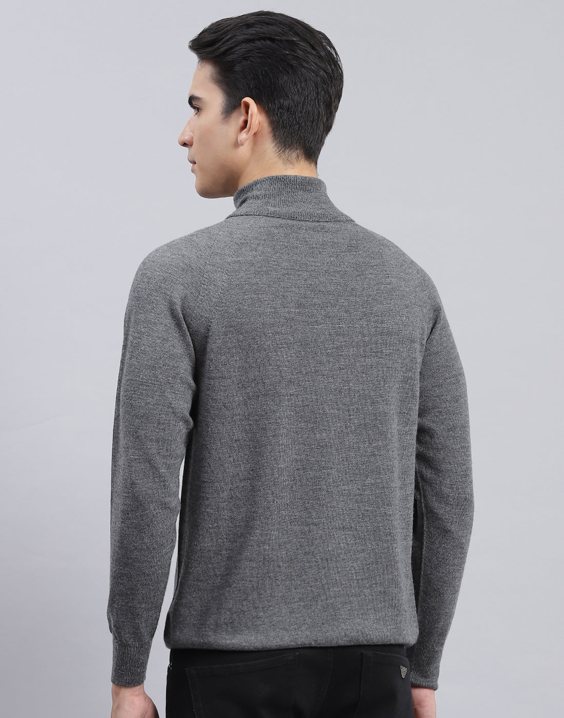 Men Grey Solid High Neck Full Sleeve Pullover