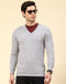 Men Grey Solid V Neck Full Sleeve Pullover