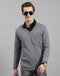 Men Grey Solid V Neck Full Sleeve Pullover