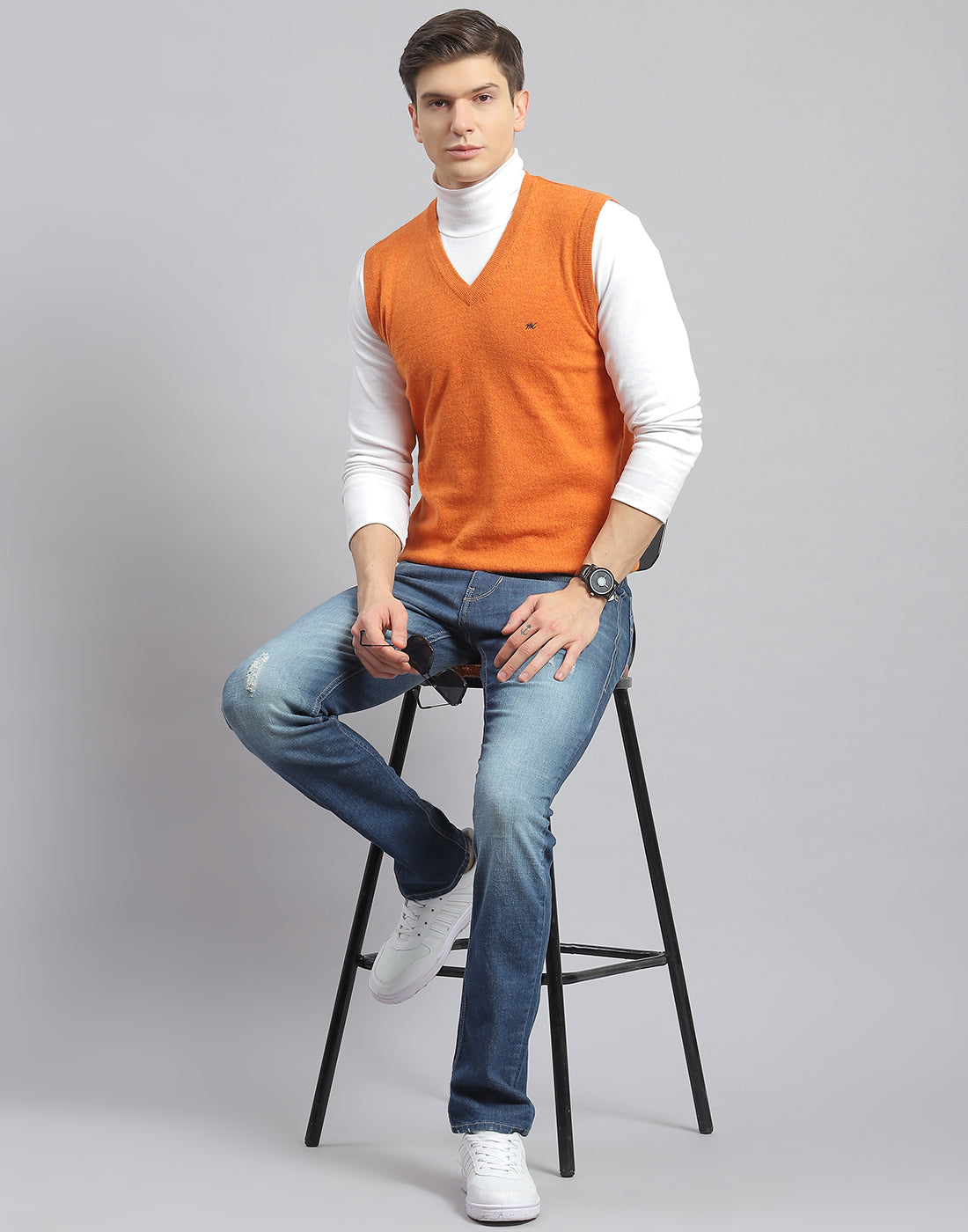 Orange sweater vest mens best sale