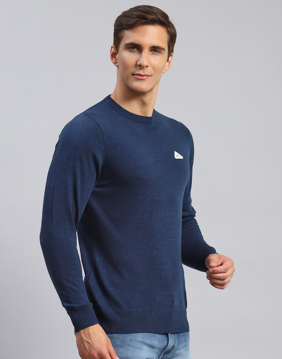 Men Blue Solid Round Neck Full Sleeve Pullover