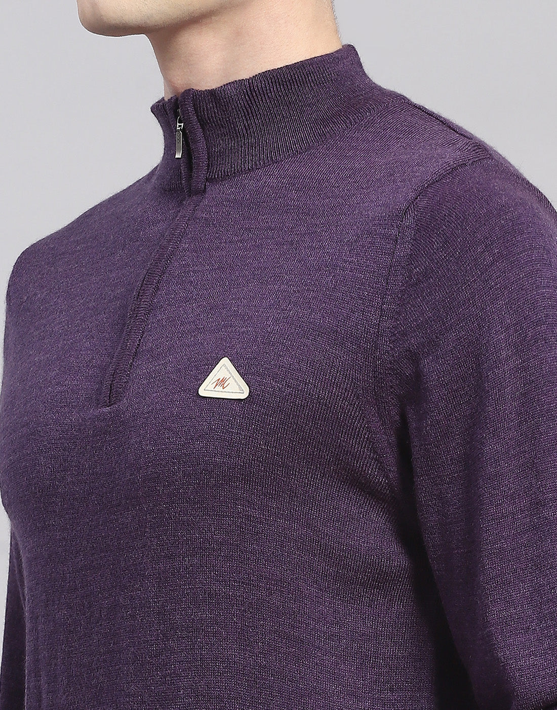 Men Purple Solid High Neck Full Sleeve Pullover