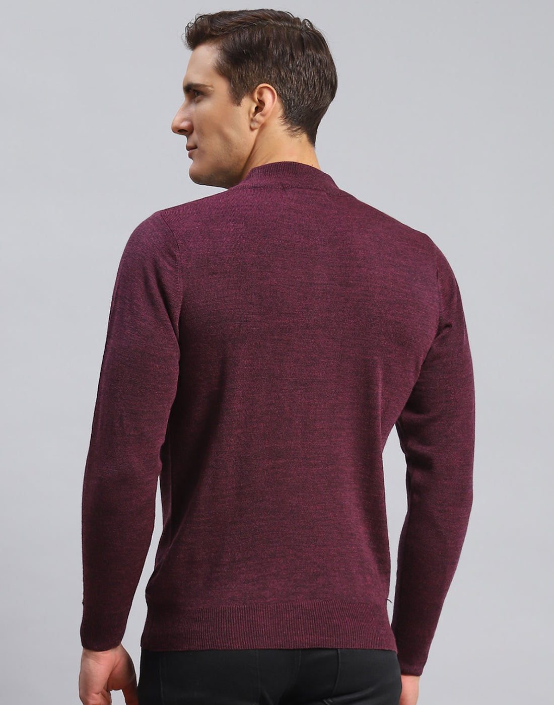 Men Purple Solid High Neck Full Sleeve Pullover