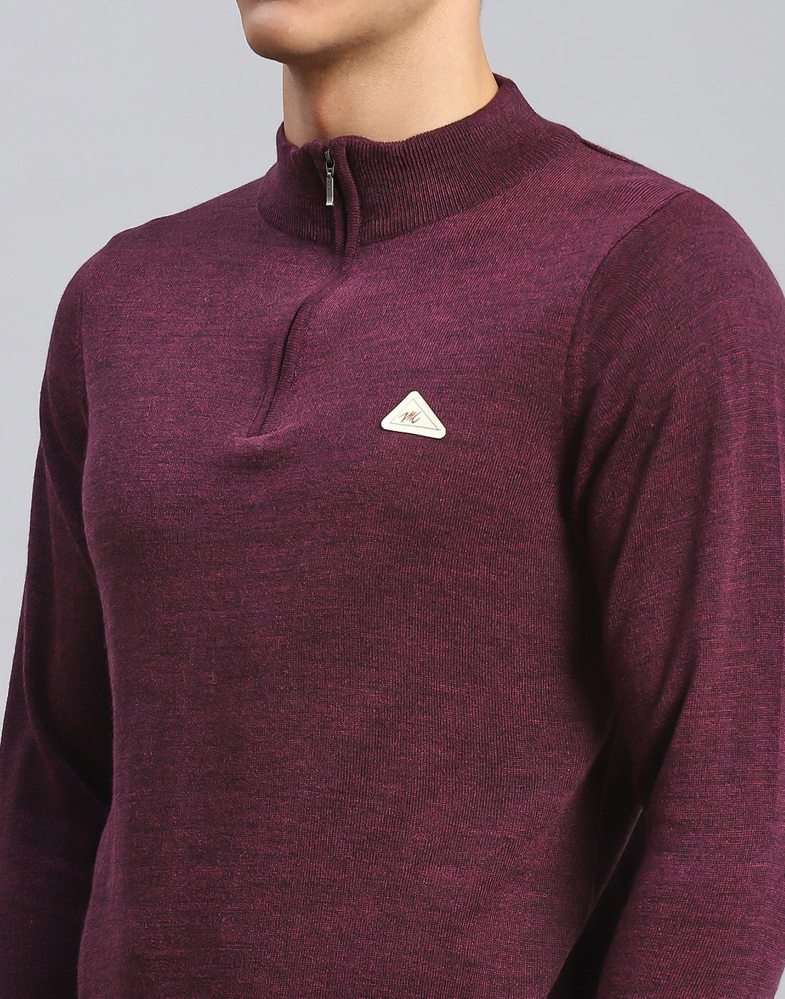 Men Purple Solid High Neck Full Sleeve Pullover