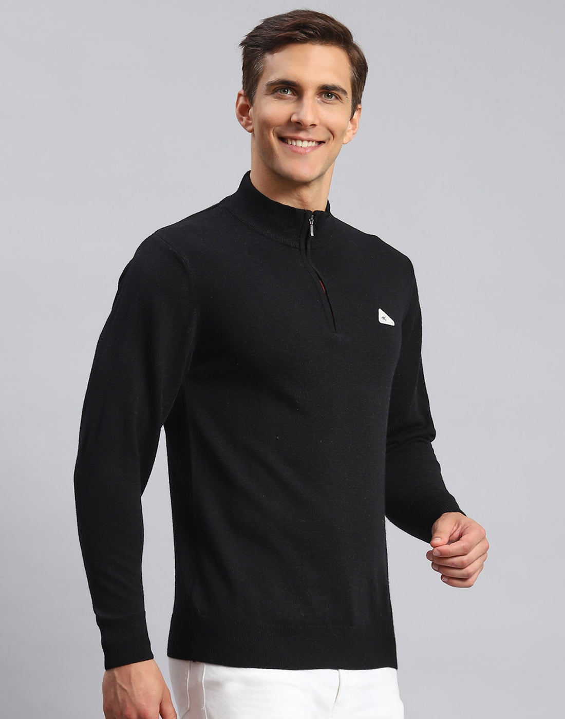 Men Black Solid High Neck Full Sleeve Pullover