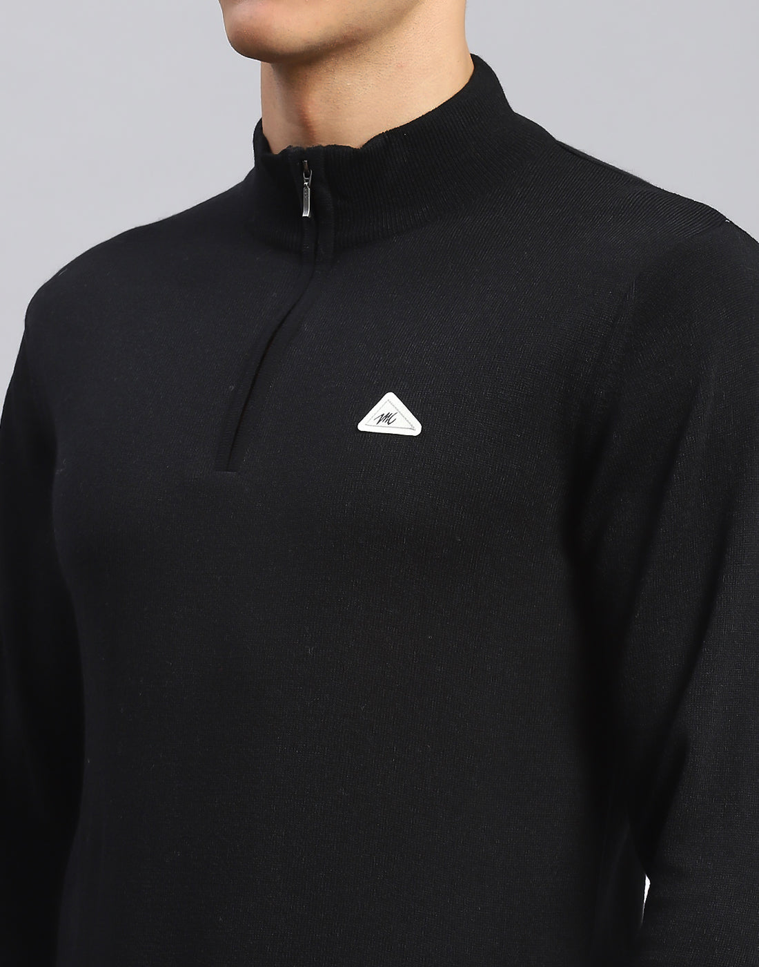 Men Black Solid High Neck Full Sleeve Pullover