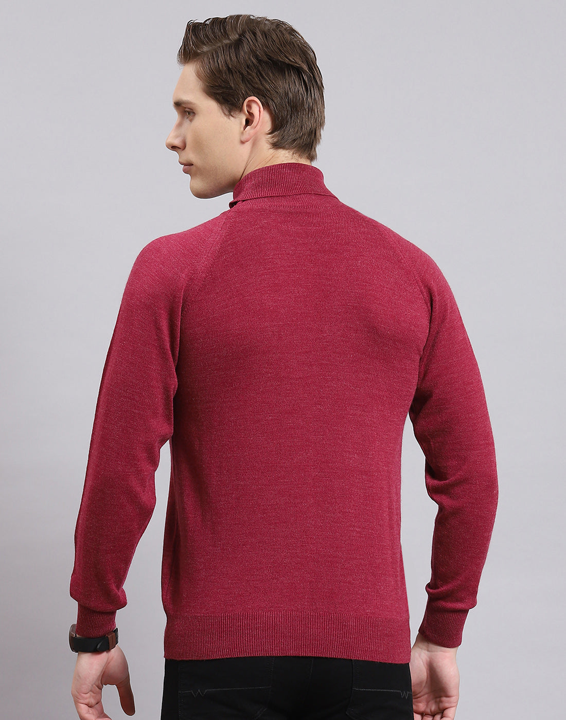 Men Purple Solid High Neck Full Sleeve Pullover