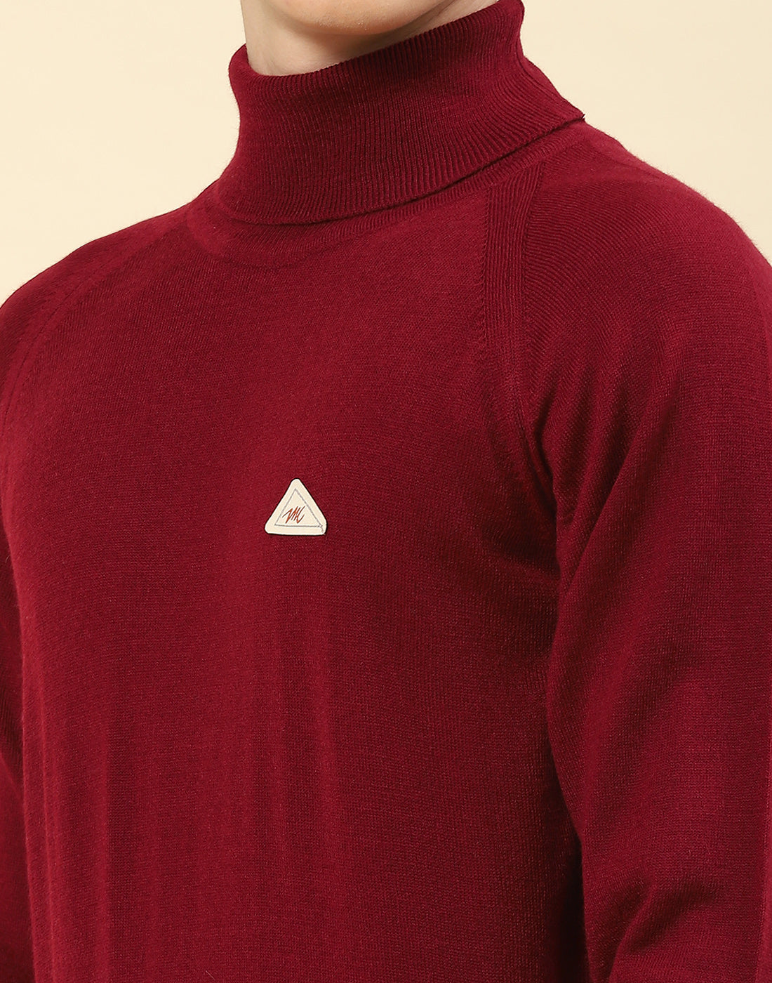 Men Red Solid High Neck Full Sleeve Pullover