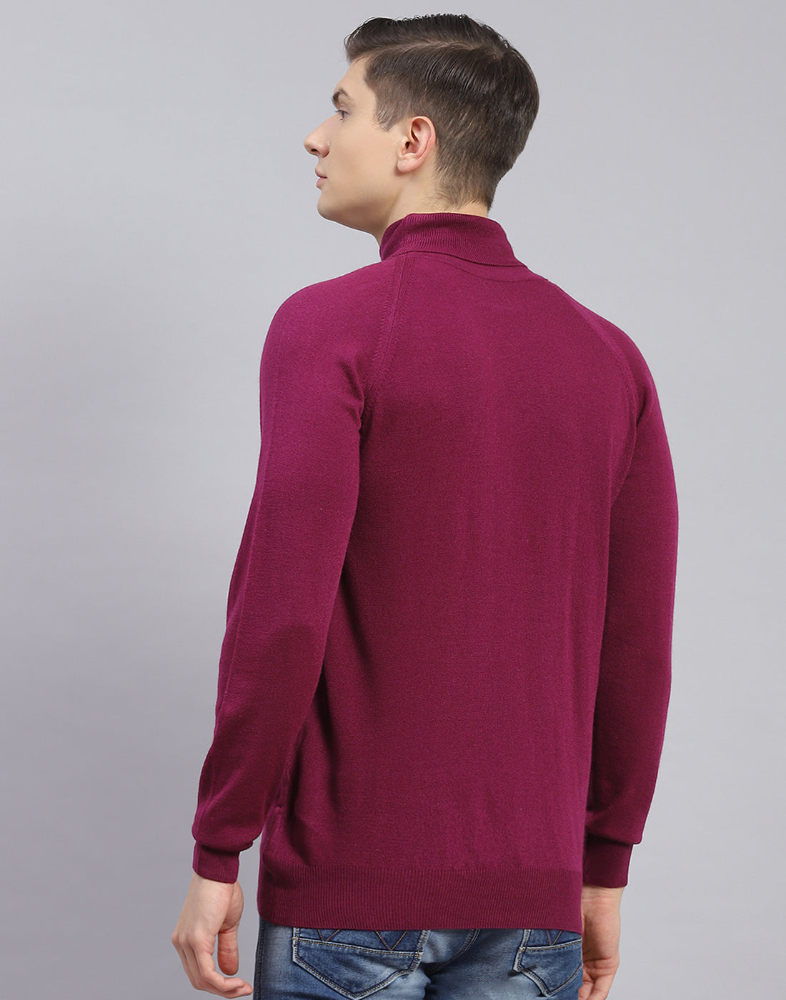 Men Maroon Solid High Neck Full Sleeve Pullover