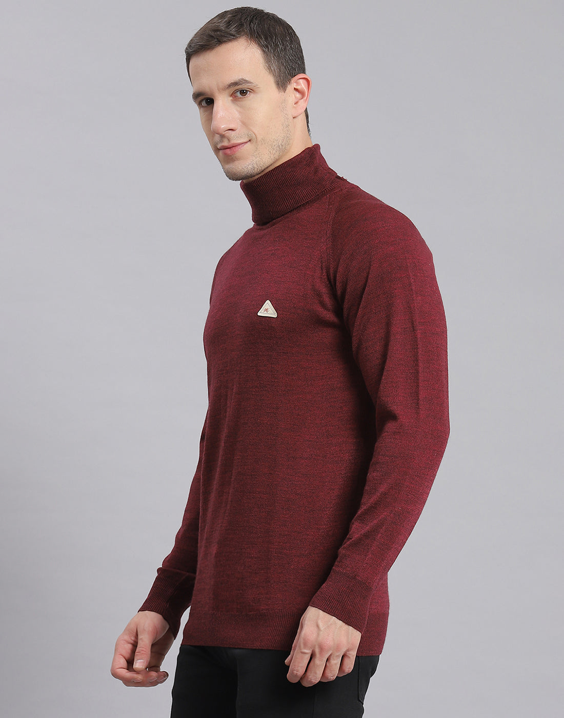 Men Maroon Solid High Neck Full Sleeve Pullover