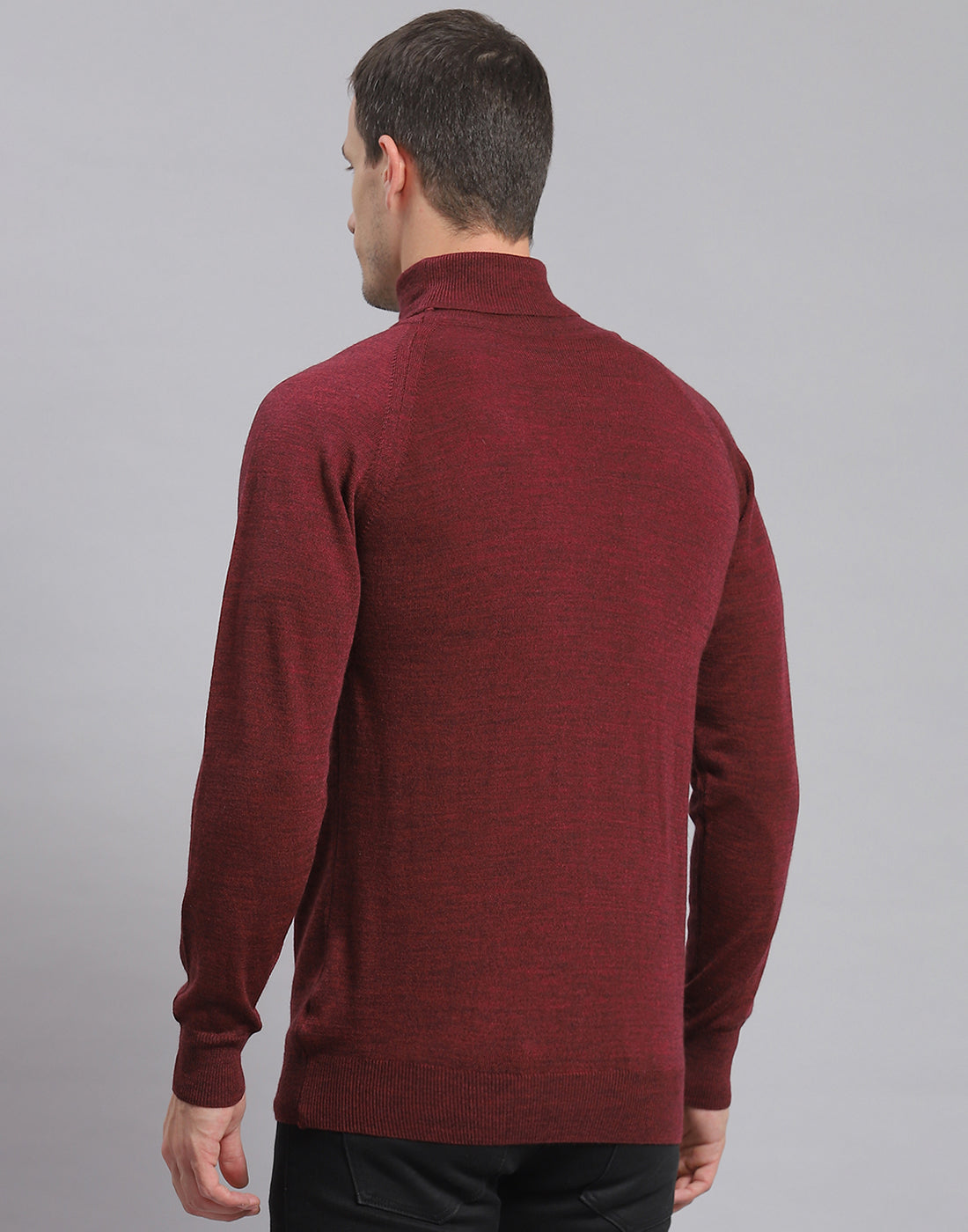 Men Maroon Solid High Neck Full Sleeve Pullover