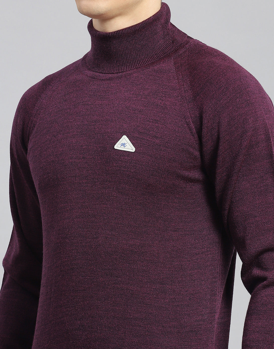 Men Purple Solid High Neck Full Sleeve Pullover