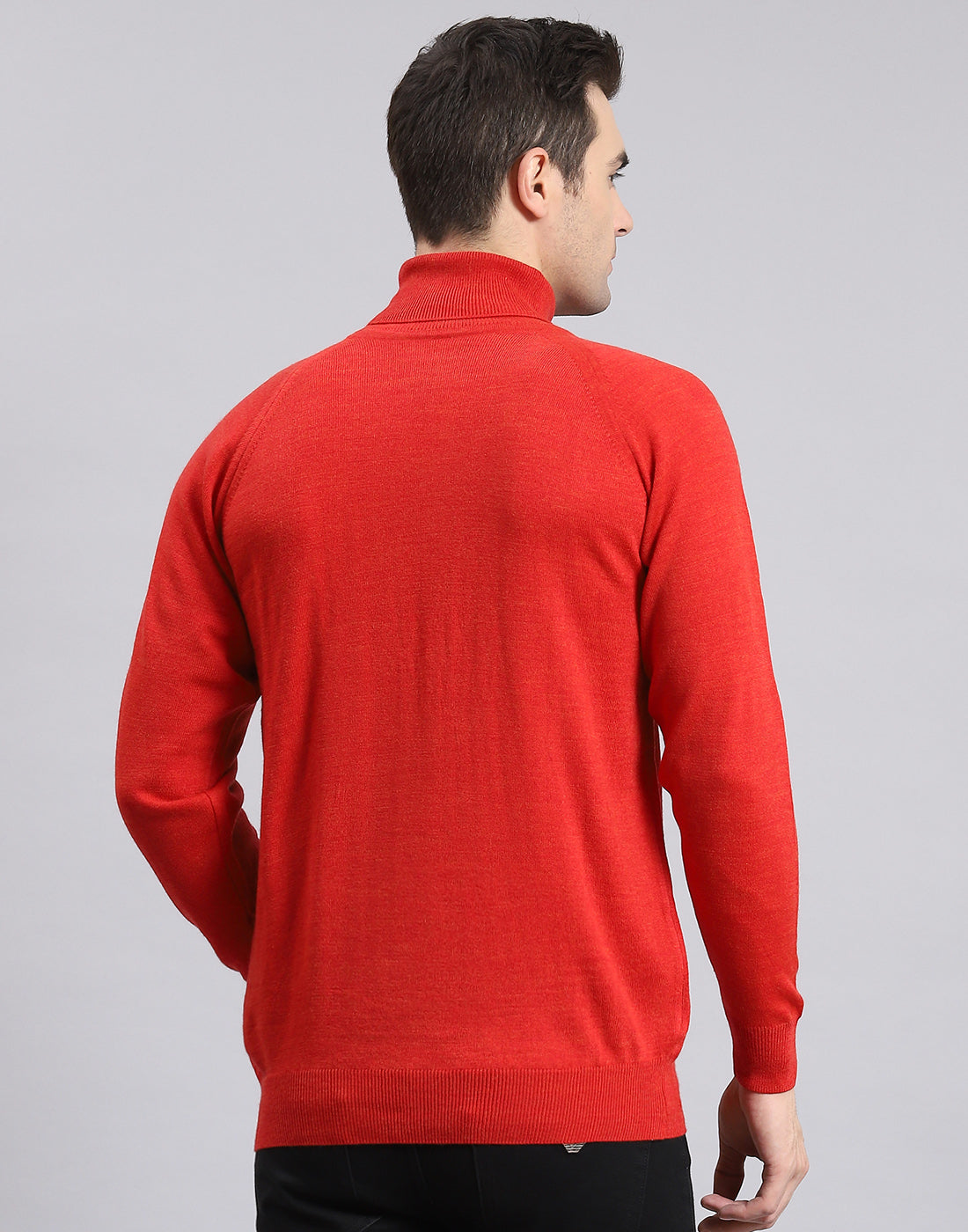 Men Red Solid High Neck Full Sleeve Pullover